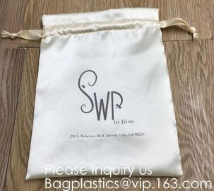 Customized Satin Hair Bag,Small Recyclable Gift Bag,Double Satin Drawstring Bag,Luxury Shinny Cream Satin Pouch With Rib supplier