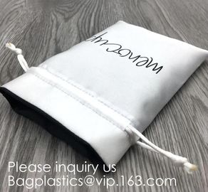 Customized Satin Hair Bag,Small Recyclable Gift Bag,Double Satin Drawstring Bag,Luxury Shinny Cream Satin Pouch With Rib supplier