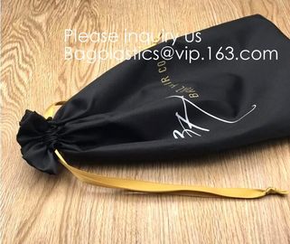 Black Satin Drawstring Bag With Gold Printing And Ribbon, Various Color Thick Matt Satin Dust Bag,Small Silver Satin Dra supplier