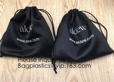 Black Satin Drawstring Bag With Gold Printing And Ribbon, Various Color Thick Matt Satin Dust Bag,Small Silver Satin Dra supplier