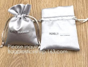 Custom Gold Pink Satin Hair Extension Packaging Bag,Soft And Shinny White Silk Drawstring Pouch For Packaging bagease supplier