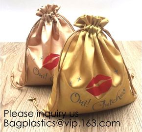 Shinny Golden Satin Drawstring Bag With Rose Gold Printing,Satin Pouch With Ruffle,Small Colorful Thick Satin Drawstring supplier