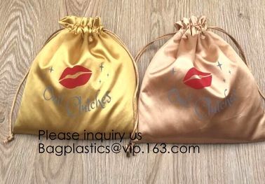 Shinny Golden Satin Drawstring Bag With Rose Gold Printing,Satin Pouch With Ruffle,Small Colorful Thick Satin Drawstring supplier