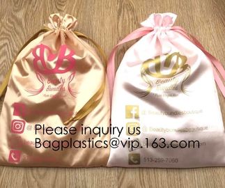 Shinny Golden Satin Drawstring Bag With Rose Gold Printing,Satin Pouch With Ruffle,Small Colorful Thick Satin Drawstring supplier