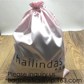 White Satin Drawstring Bag With Silver Logo,Custom Printed White Satin Drawstring Bag For Hair, Pouch For Loungwear pac supplier