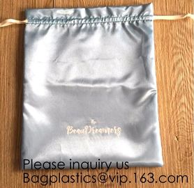 Luxury Satin Handbag Dust Cover Bag,Dark Blue Thick Matt Satin Pouch With Ribbon,Satin Drawstring Bag For Bikini package supplier