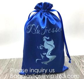 Luxury Satin Handbag Dust Cover Bag,Dark Blue Thick Matt Satin Pouch With Ribbon,Satin Drawstring Bag For Bikini package supplier