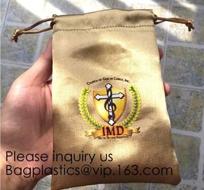 Full Color Printing Gold and Black Satin Drawstring Bag, Silver Satin Drawstring Bag With Wide Ribbon,Virgin Hair pack supplier