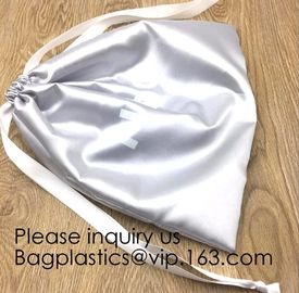 Satin Cosmetic Bag With Printing,Silver Satin Hair Collection Bag,Drawstring bag For Hair Packaging Dust Bag For Shoe supplier