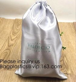 Satin Cosmetic Bag With Printing,Silver Satin Hair Collection Bag,Drawstring bag For Hair Packaging Dust Bag For Shoe supplier