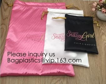 Customized Drawstring Cup Holder Bag,White Satin Bag With Rose Gold Printing And Ribbon, swimwear, underwear package pac supplier