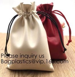 Soft Offwhite and Red PU Leather Bag For Packaging,Custom Pink Brown Faux Leather Drawstring Pouch Faux Leather Jewelry supplier