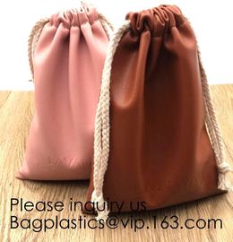 Soft Offwhite and Red PU Leather Bag For Packaging,Custom Pink Brown Faux Leather Drawstring Pouch Faux Leather Jewelry supplier