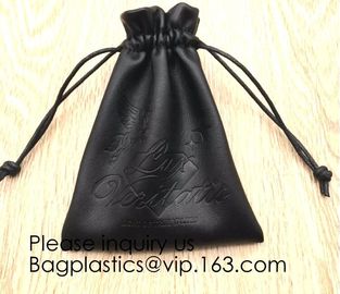 Black Color PU Leather Double Drawstring Protection Headphone Pouch Bag headphone pouchPU Leather Drawstring Promotiona supplier