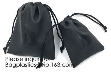 Black Color PU Leather Double Drawstring Protection Headphone Pouch Bag headphone pouchPU Leather Drawstring Promotiona supplier