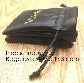 Black Pu Leather Drawstring Pouch Bag For Jewelry Earpiece,Electronics Storage Graven Branded Drawstring Soft PU Leather supplier