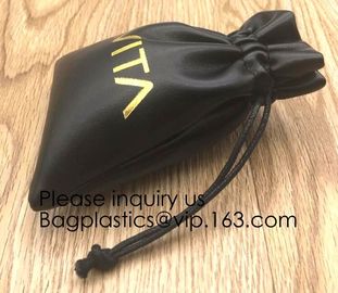 Black Pu Leather Drawstring Pouch Bag For Jewelry Earpiece,Electronics Storage Graven Branded Drawstring Soft PU Leather supplier