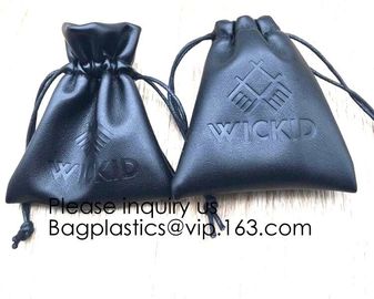 Custom Logo Acceptable Multi Sizes Black Drawstring PU Leather Promotional Gifts Pouches Bags Jewelry, Gift,Hair, Shoes, supplier