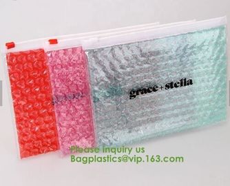 Compostable metallic glossy holographic private label bubble mailing bag, zip slider clear glitter bubble pouch bag supplier