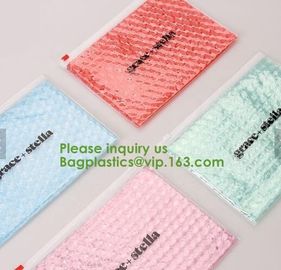 Compostable metallic glossy holographic private label bubble mailing bag, zip slider clear glitter bubble pouch bag supplier