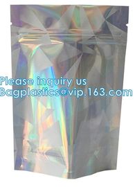 Bagease pack Recloseable Transparent Front Holographic Stand Up Pouch / Plastic Cosmetic Bag / Nail Polish Packaging supplier