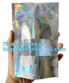 Bagease pack Recloseable Transparent Front Holographic Stand Up Pouch / Plastic Cosmetic Bag / Nail Polish Packaging supplier