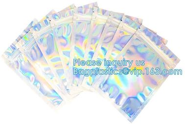 Bagease pack Recloseable Transparent Front Holographic Stand Up Pouch / Plastic Cosmetic Bag / Nail Polish Packaging supplier