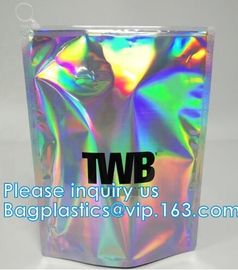 Holographic Pouch With Hang Hole For Clothing packing / iridescent Mylar Pouch For Underwear Mylar Stand up Aluminum Foi supplier