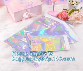 Bagease Holographic Shinny Mylar bags Eyelash Kit Cosmetic Packaging Bag self-adhesive bag laser hologram neon bags supplier