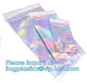 Bagease Holographic Shinny Mylar bags Eyelash Kit Cosmetic Packaging Bag self-adhesive bag laser hologram neon bags supplier