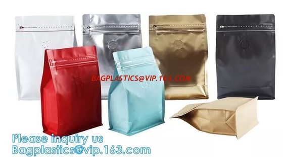 Aluminum Foil Lined Kraft Paper Square Block Bottom Coffee One-Way Valve Packing Bag With Zipper supplier