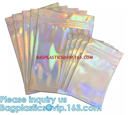 ziplock Smell Proof Food Storage Hologram Holographic Rainbow Color Resealable Zip Lock Zipper Mylar Bags supplier