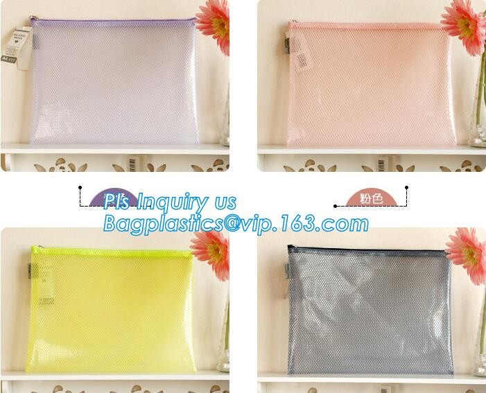 custom brand pvc mesh zippered bag, zipper document file bag with logo ...