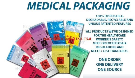China Medical packaging bags, SPECIMEN BIOHAZARD bag, LAB bags, LAB supplies, self seal bag, adhensive SEAL BAGS, HOSPITAL PAC factory