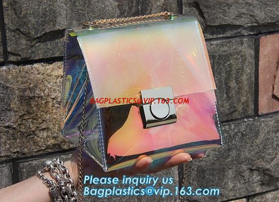 China Women's Holographic Laser PVC Chain Cross Body Bag Clutch Shoulder Bag, Women Waterproof Security Shoulder Clear Tote ba factory