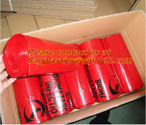 China Medical Biohazard Waste Garbage Bag, biohazard drawtape trash bag, hospital garbage bag, biohazardous refuse bag, bageas factory