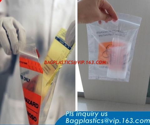 China 8"*10" BIOHAZARD PRINTED SPECIMEN BAGS with tear off line, 3-wall Biohazard Specimen Bags, Laboratory Specimen Transport factory