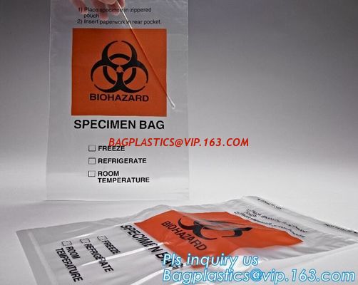 China LDPE poly lab biohazard specimen bags with k closure, biohazard specimen bags laboratory transport bags with docum factory
