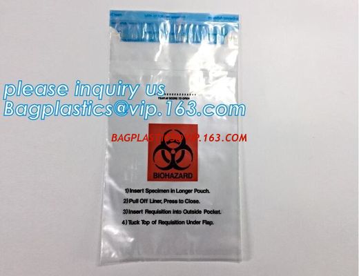 China Ecofriendly Lab Use Plastic 3 Walls Biohazard Pathology Specimen Bag, Plastic Printed LDPE biohazard clear specimen bag factory