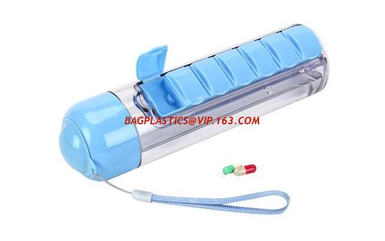 China plastic mug with 7 days storage plastic pill box, plastic bottle creative style of products bottle with pill organizer P factory