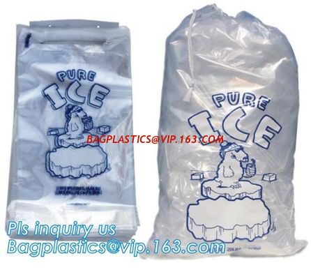 China LDPE ice bag on roll, eco-friendly Wicket ice bags, HDPE/LDPE ice packing freezer bags on roll, summer cooler ldpe plast factory