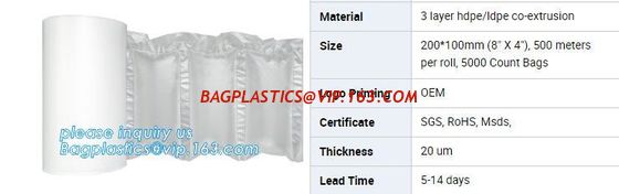 China bubble dunnage pillow air bag, air cushion films for packaging, air filled pillow bag, air column bag, dunnage cushion a factory