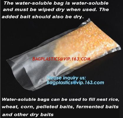 China custom made colored soft PVA water soluble plasticfishing lure packaging, Bait Bags forFishing, dissolved in water fish factory