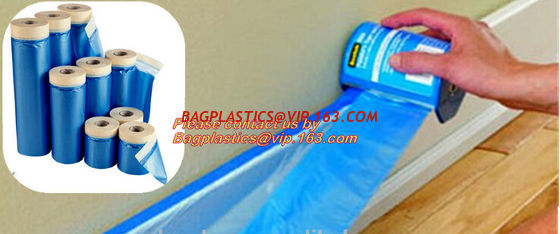 China PE pre-taped drop cloth, self adhesive auto painting pre-taped masking film, Pre-taped masking film is disposable produc factory