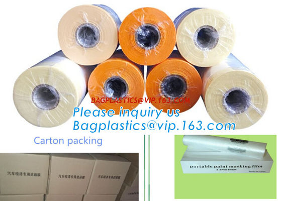 China Crepe paper tape masking film, Pre-folded Plastic Film Reel, Pre-taped Plastic bulk roll, hot sale car paint window pr factory