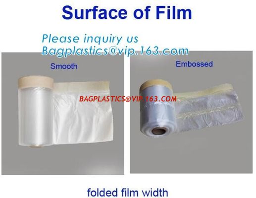 China painting painters masking film with bule tape, painting folded pre-taped core masking film, spray plastic pre-tape pla factory