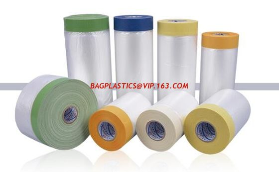 China auto paint pre-tape hand-masker pre-folded transparent masking, masking film with masking pre-taped cloth taped maskin factory