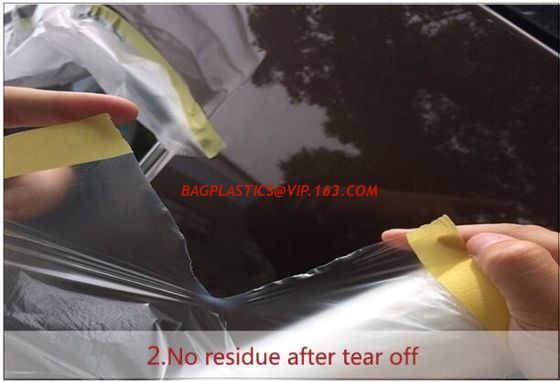 China pre-tape plastic masking film with duct tape,pre-tape masking film dispenser, paintable car masking film cloth auto pai factory
