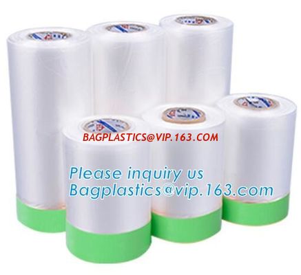 China plastic register sealing cloth duct pre-taped masking film,PE material taped clear plastic masking film with dispenser factory