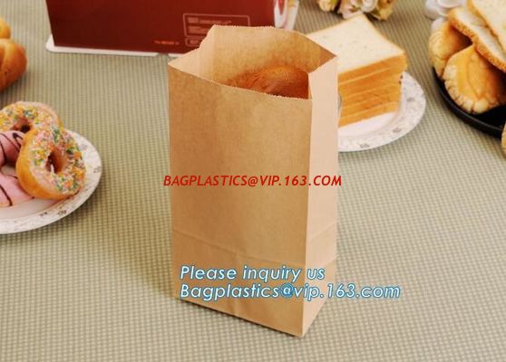 China Bread Kraft Paper Bag Square Bottom Bag Takeaway food Packing Bag,Recyclable sandwich bread food packaging brown paper b factory